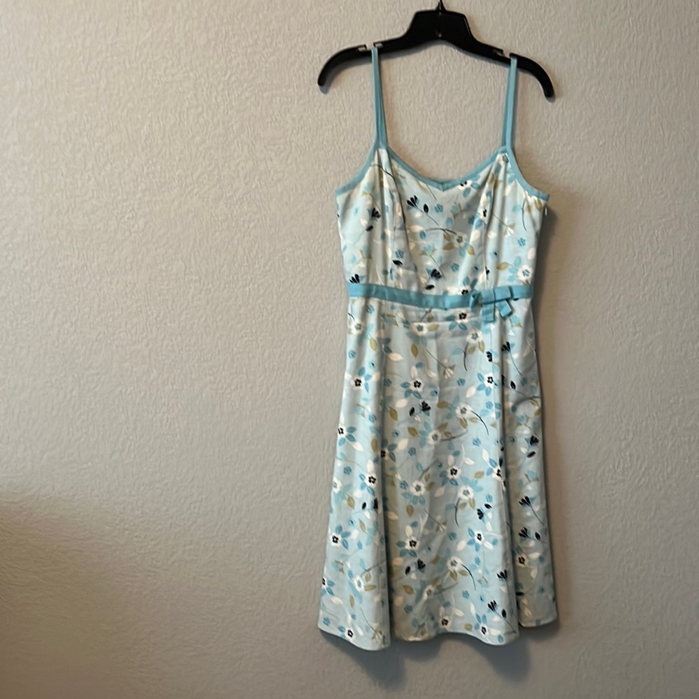 LOFT blue floral print knee length dress linen size 8